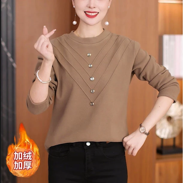 【加绒加厚】冬季气质一体绒新款打底衫女保暖德绒上衣百搭小衫