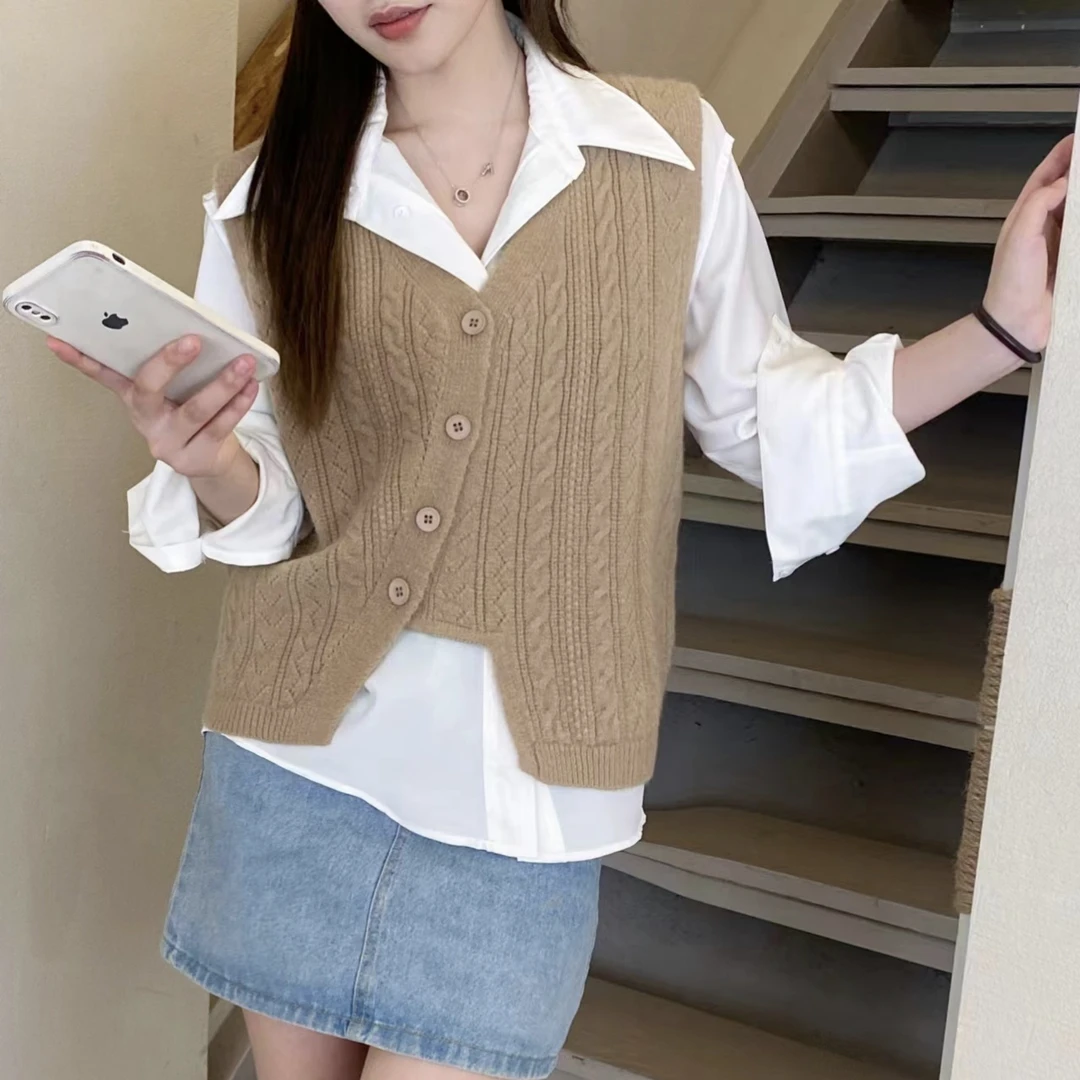 启惠毛衣针织衫时尚百搭秋季学院风开衫无袖马甲6659款