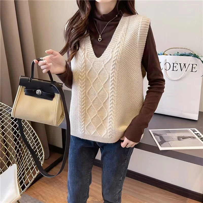 启惠新款秋冬针织韩版外穿春秋休闲毛衣时尚提花马甲A一05款上衣