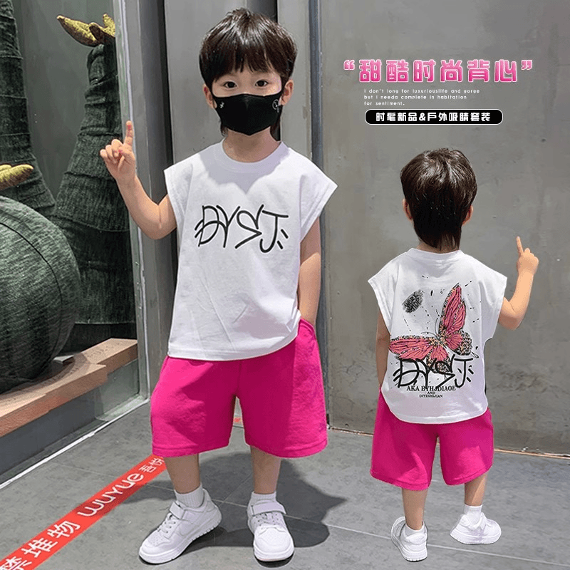 男童网红背心套装2024新款洋气儿童夏季无袖两件套男宝夏天薄衣服