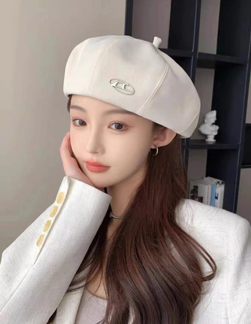 贝雷帽女春秋季透气百搭显脸小画家帽街拍潮小众设计前进蓓蕾帽