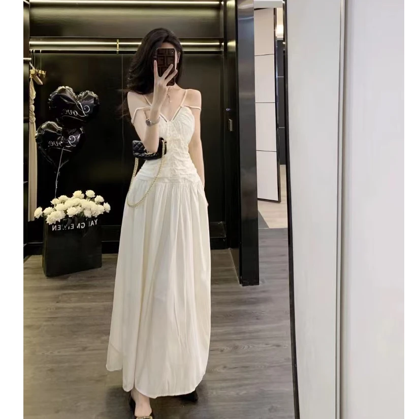 0056吊带连衣裙女夏季新款修身显瘦收腰高级感长裙子GYwhL-0056