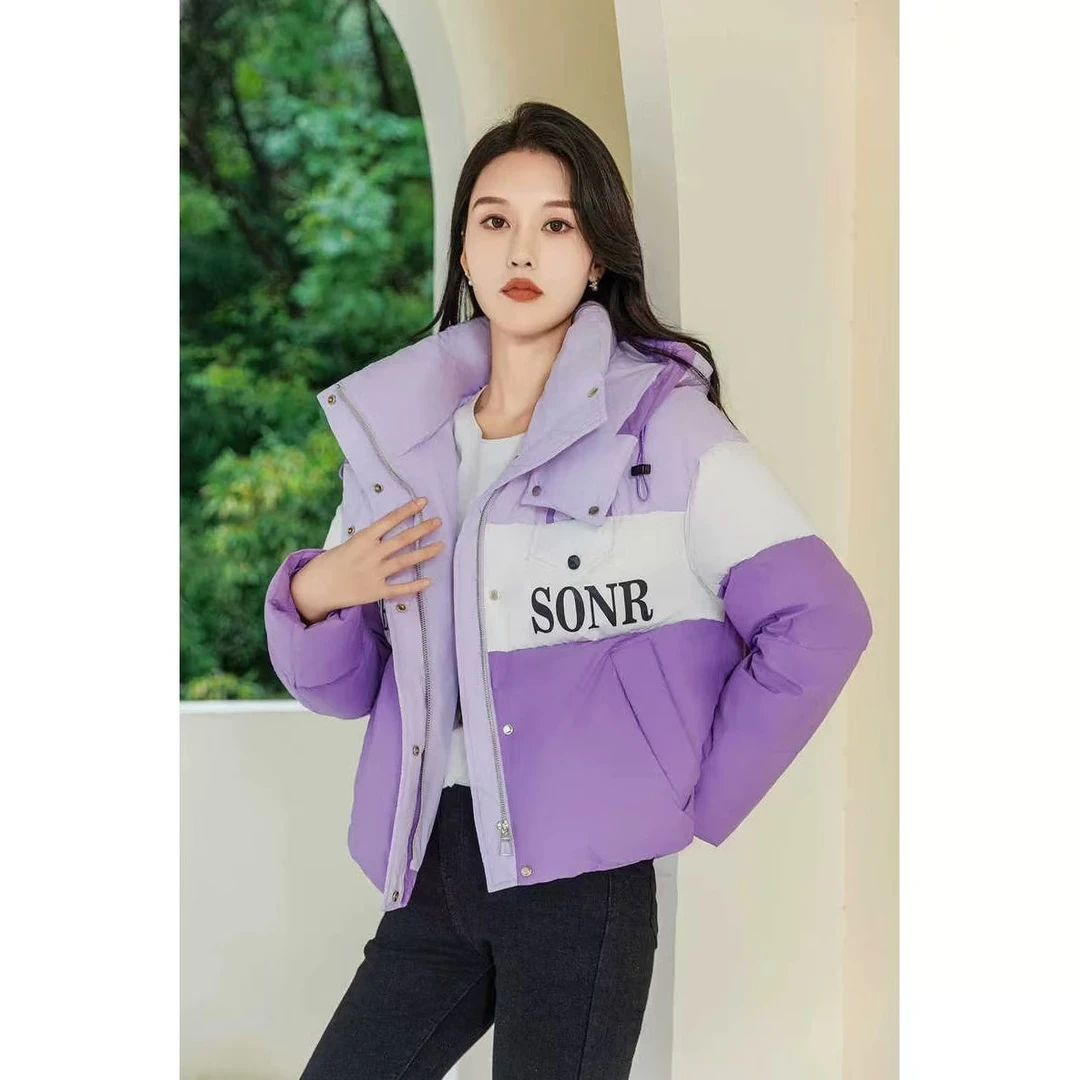 036短款女装宽松中长款过膝连帽羽绒服加厚白鸭绒保暖外套