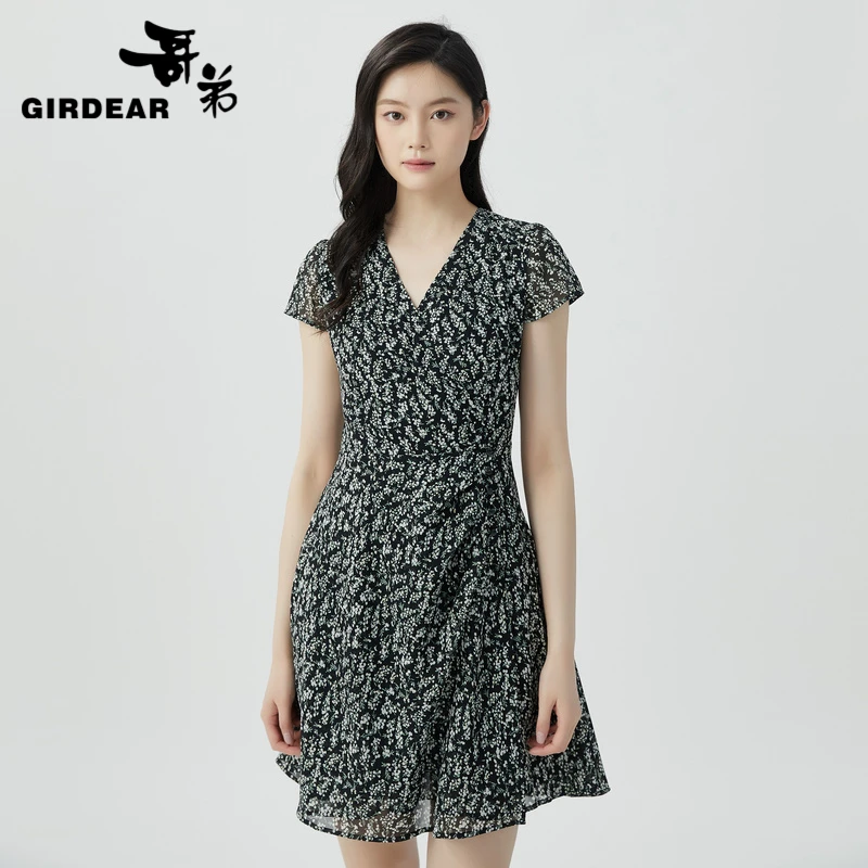 GIRDEAR/哥弟夏季复古显瘦时尚春夏印花女装连衣裙优雅1500347