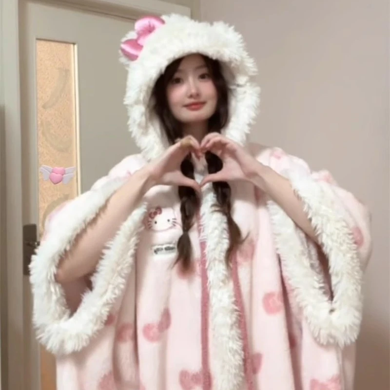 【艺凡】冬季新款睡袍睡衣女凯蒂猫连帽睡裙家居服加厚保暖珊瑚绒