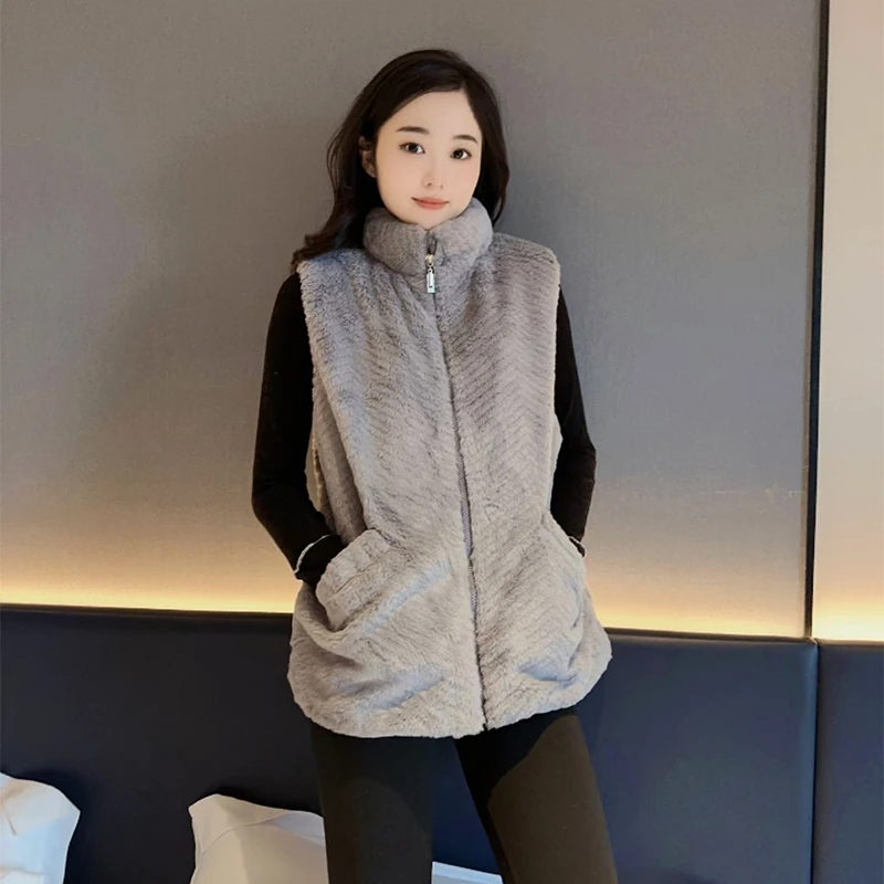 三昌2025秋冬季新款家居服女时尚立领貂毛绒背心马夹外套百搭马甲