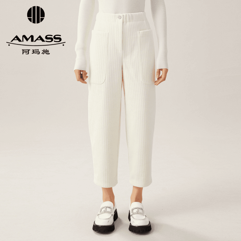 AMASS/阿玛施加厚直筒裤松紧腰舒适宽松版雪尼尔工装裤5100219