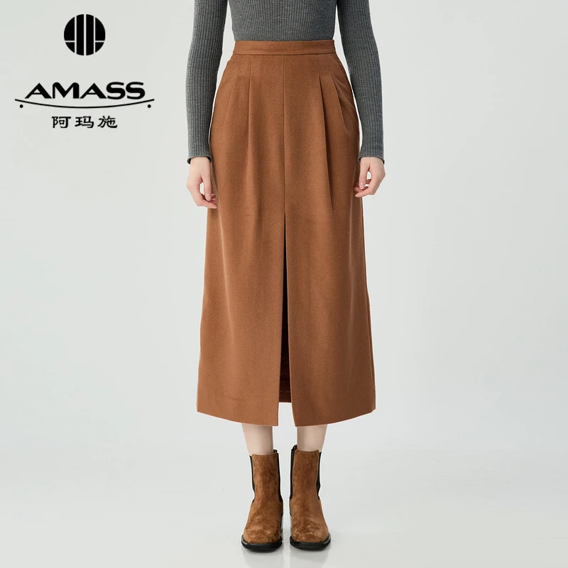 AMASS/阿玛施秋冬新款高档洋气复古毛呢气质直身型长裙子5200426
