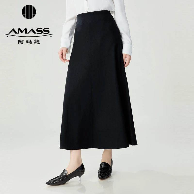 AMASS/阿玛施显瘦气质简约优雅高腰小黑裙子a字半身裙伞裙5200502