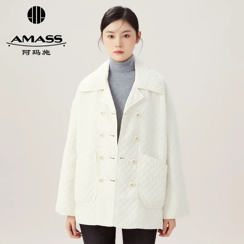 AMASS/阿玛施秋冬减龄甜美单排扣菱格宽松中长棉服外套5400440