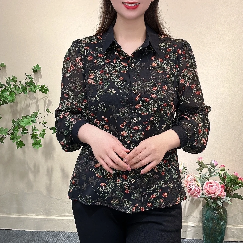 2316新款时尚碎花上衣显瘦长袖洋气百搭打底复古印花