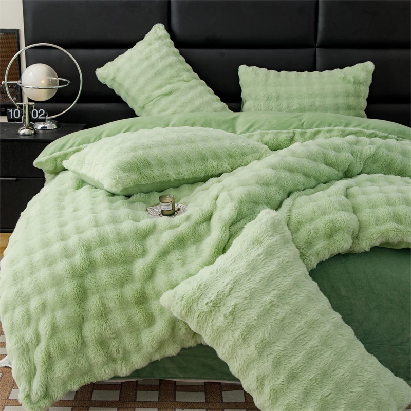 A类小香风简约牛奶绒立体剪花四件套高克重剪花床笠纯色绒四件套