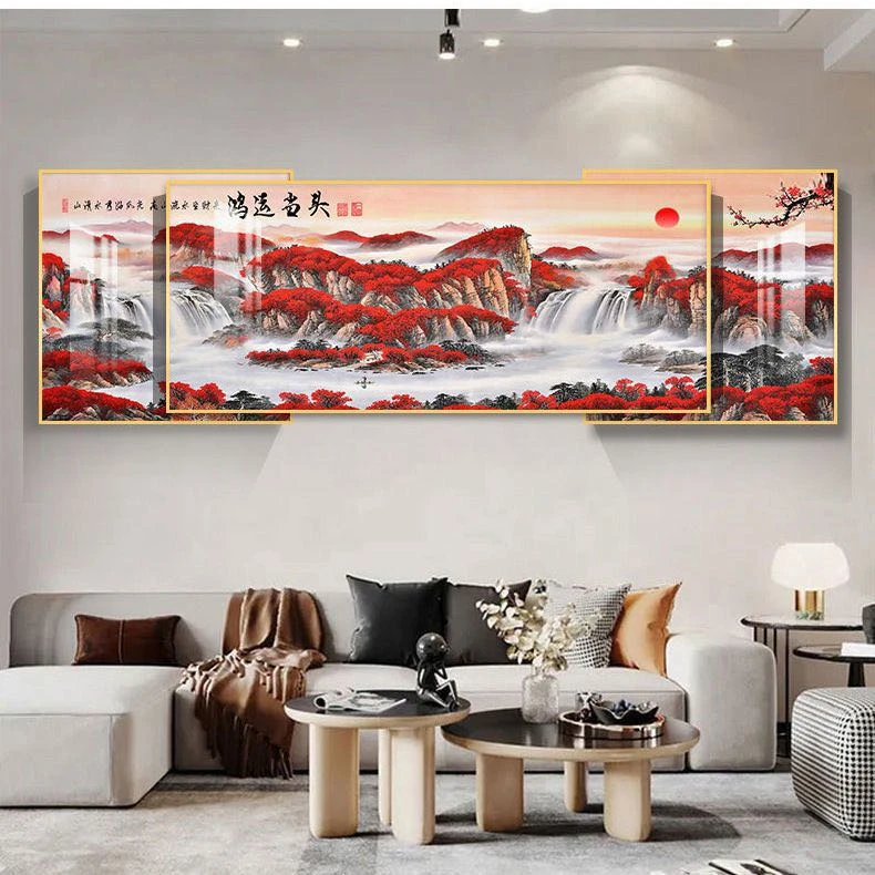 {客厅2+1画中画}鸿运当头.万里长城，升背景晶瓷镶钻装饰画