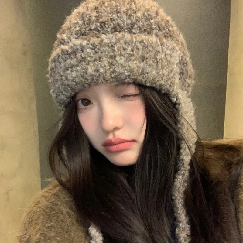 帽子冬款女可爱显脸小雷锋帽护耳毛线帽保暖针织帽韩版百搭冷帽潮