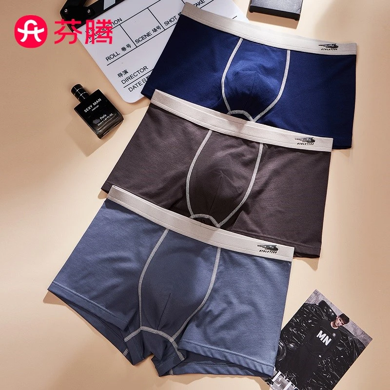 芬腾【透气棉】3条装型男休闲纯色U凸囊袋平角裤内衣青少年内裤