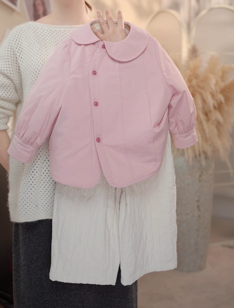 2025冬季女童淡粉色百搭时尚棉服夹棉小棉袄加绒裤套装24107-B