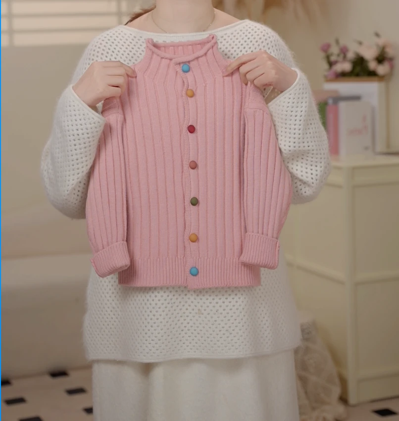 （现货）2024冬季韩版儿童彩扣半高领毛衣241204A