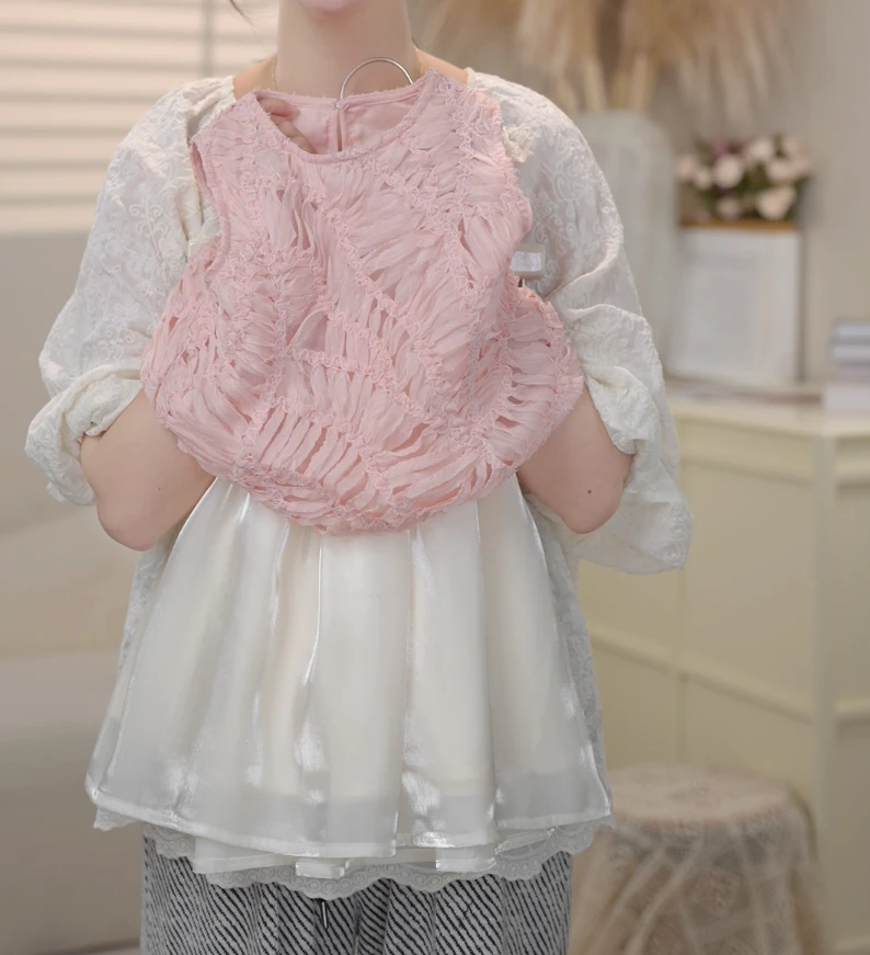 2025夏季新款女童洋气无袖粉色背心米白色流光裙套装0423