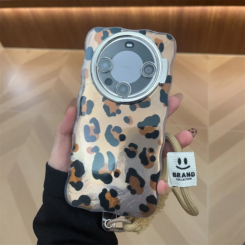 棕渐变豹纹适用华为mate60pro+手机壳Mate40pro镜头支架mate50pro