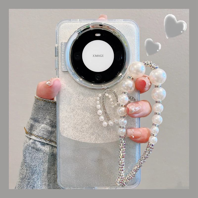 立体珍珠爱心适用华为mate60/50/40手机壳p60/50pro高级感苹果15