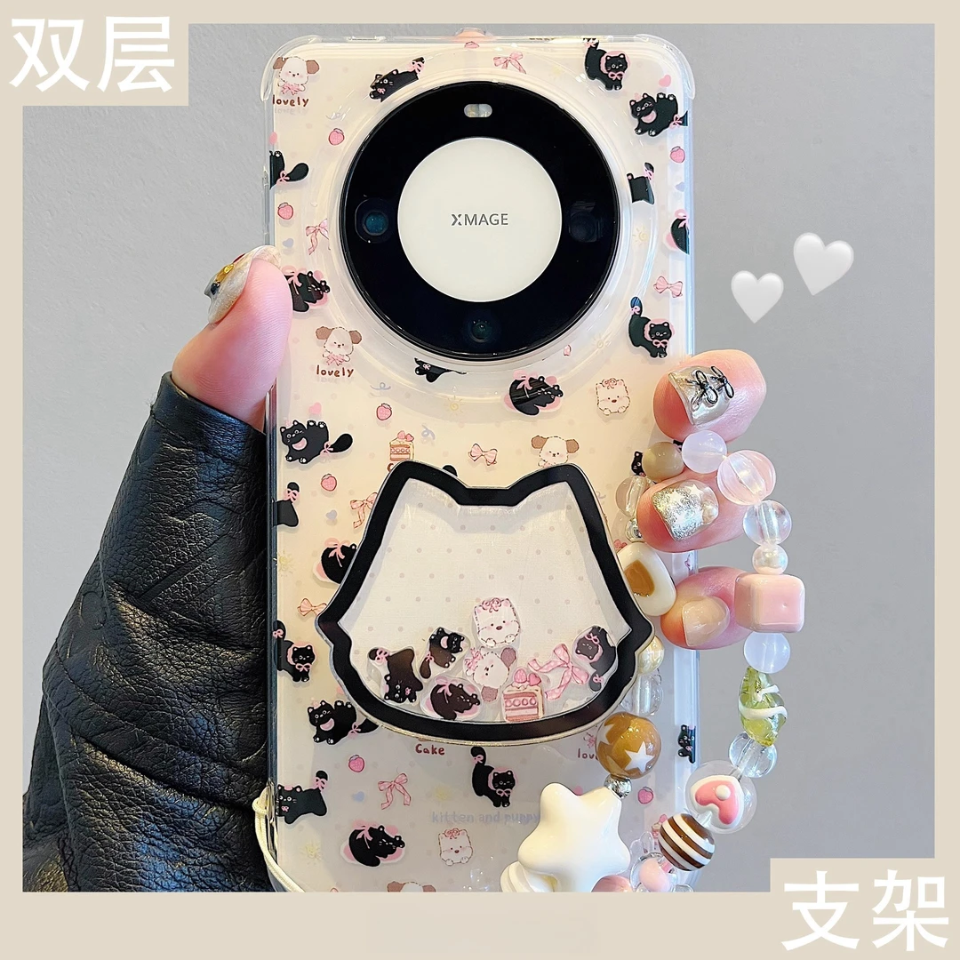 可爱猫咪狗狗适用华为mate60pro手机壳pura70pro摇摇乐支架苹果16