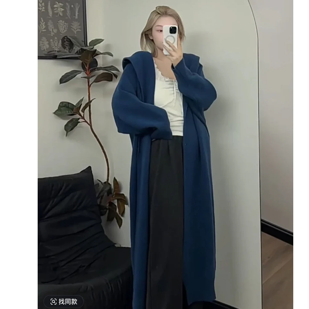 【肉肉】女巫帽-长款针织开衫女宽松慵懒感蝙蝠袖连帽毛衣外套S0953