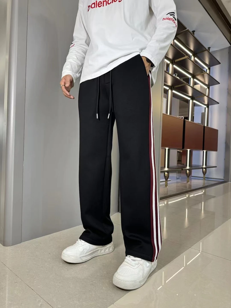 男女同款秋冬新款空气层直筒长裤三条杠休闲运动宽松百搭时尚潮流