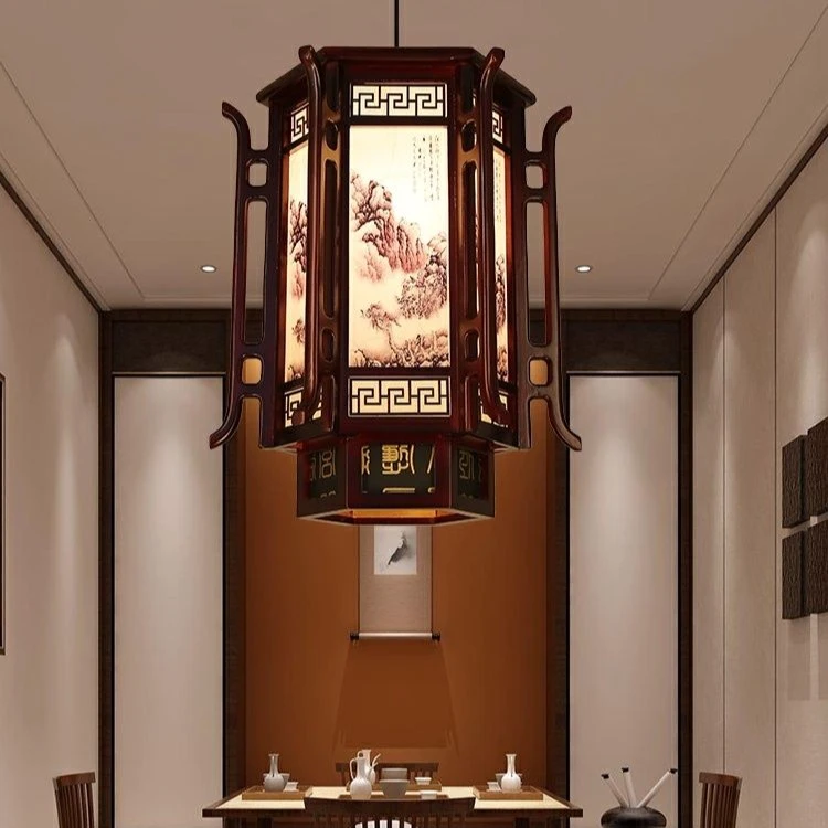 中式实木灯笼中国风复古茶楼酒楼餐厅阳台门前六角灯笼仿古走廊灯