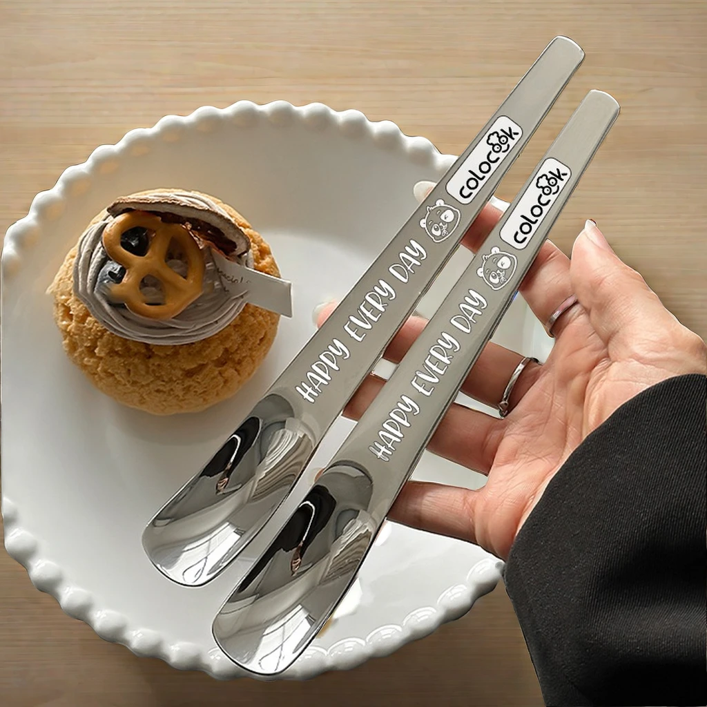 colocook 316不锈钢甜品勺子希腊酸奶勺吃蛋糕高颜值平头网红奶酪