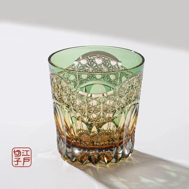 日式江户切子曙光洛克杯水晶玻璃杯威士忌酒杯洋酒杯高级感酒杯