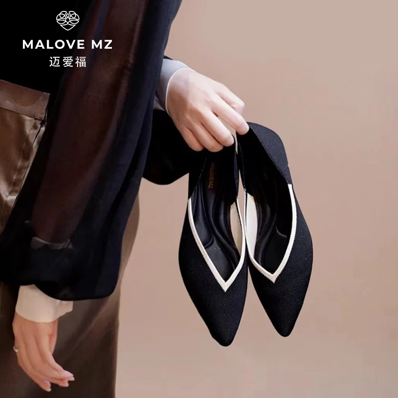 MALOVEMZ王妃鞋经典款工作鞋中跟鞋简约尖头坡跟单鞋女气质百搭