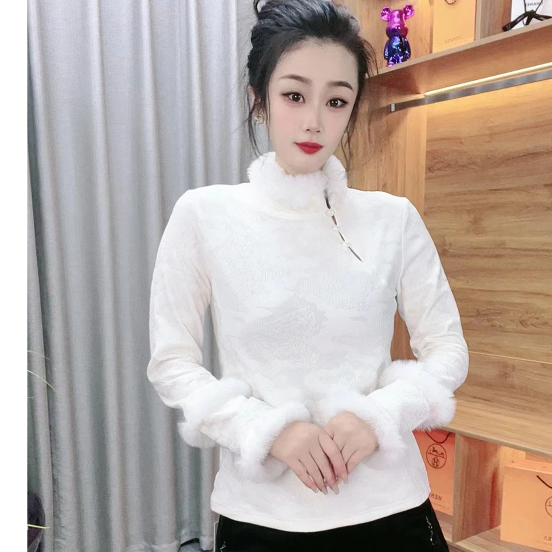 新国风加绒衬衣时尚百搭遮肉显瘦秋冬半高领保暖8883长袖打底修身
