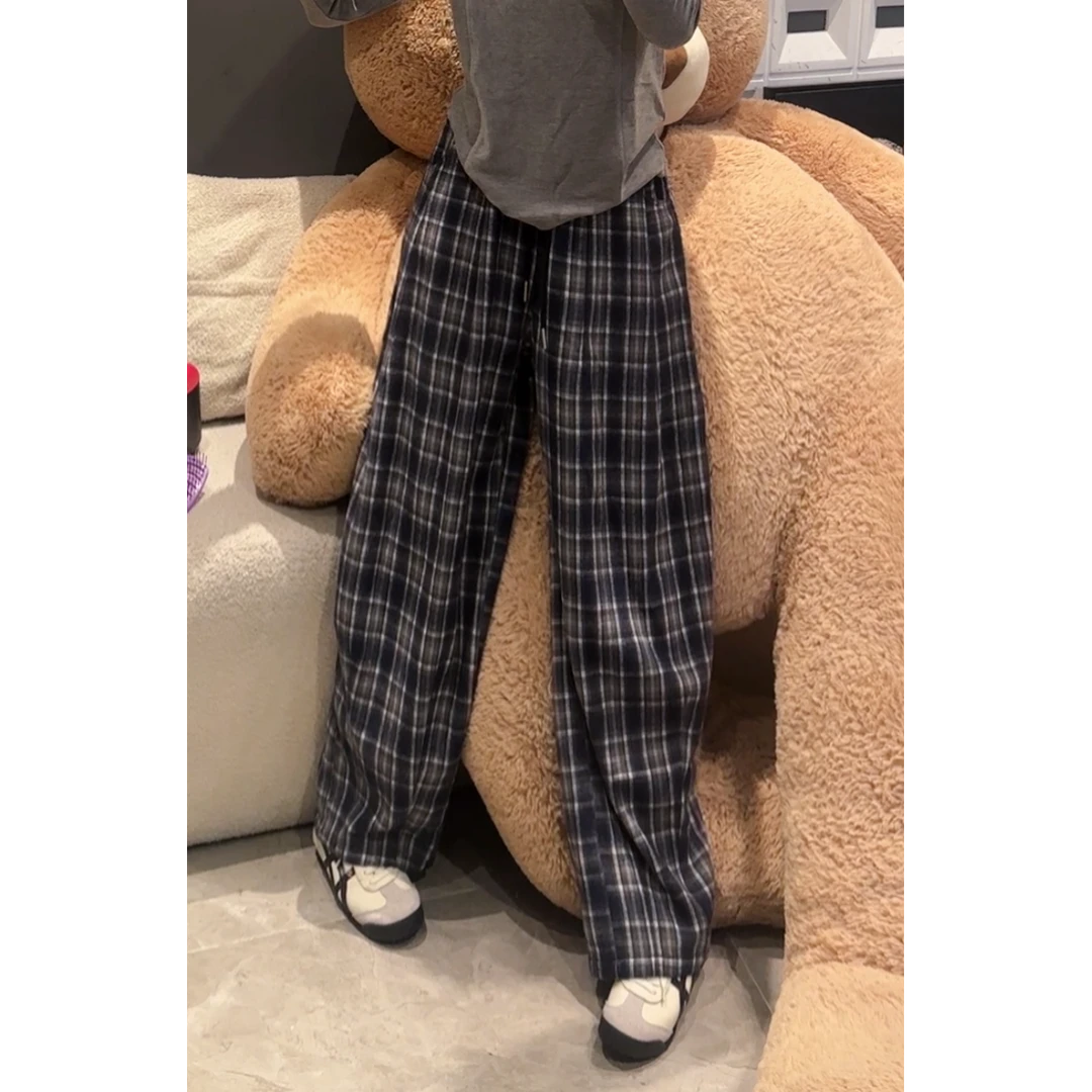 DMlife【格子裤】秋高腰休闲裤女宽松裤子