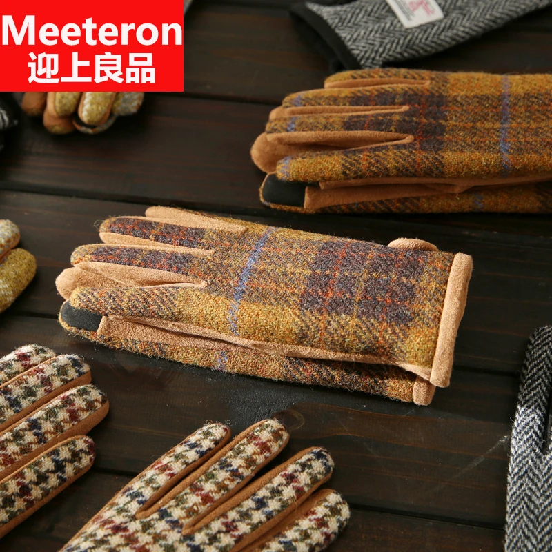 冬季哈里斯harristweed男女情侣羊毛粗花呢触屏麂皮加绒保暖手套