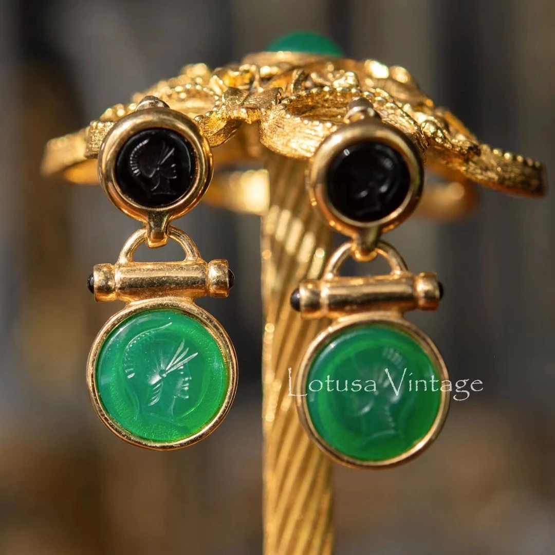 铜合金琉璃耳饰 复古琉璃卡梅奥手工华丽耳环气质时尚轻奢耳钉