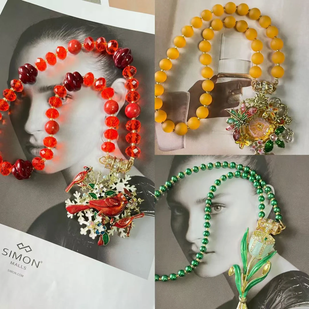 铜合金琉璃项链 多彩琉璃晶晶磁吸扣项链气质时尚百搭复古宫廷风