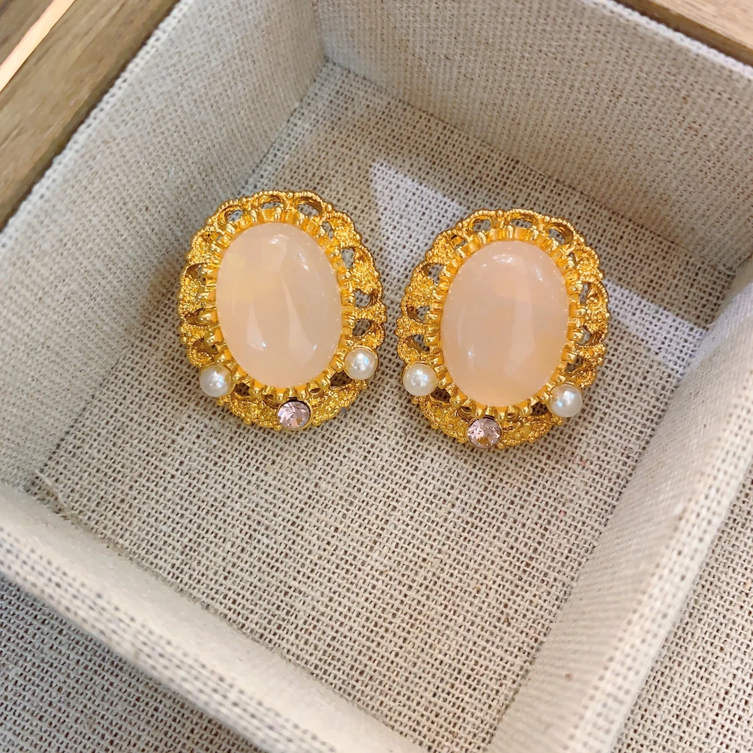 铜合金琉璃耳饰 巴黎春天粉色熔岩耳钉气质时尚百搭复古精致耳环