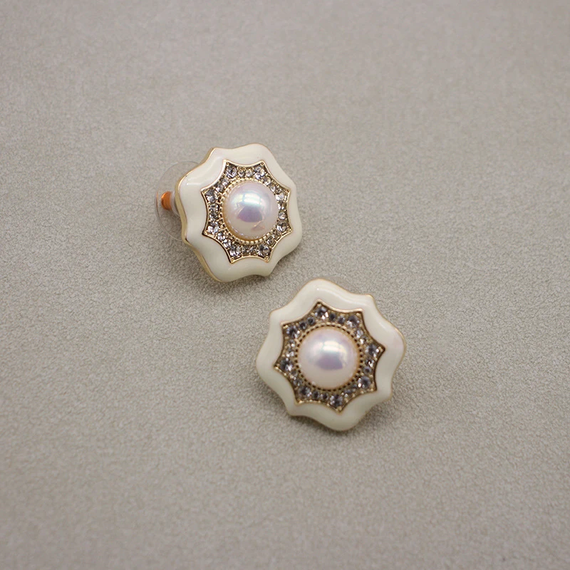 铜合金琉璃耳饰 复古四叶草高温珐琅琉璃七彩珠珠耳钉气质法式