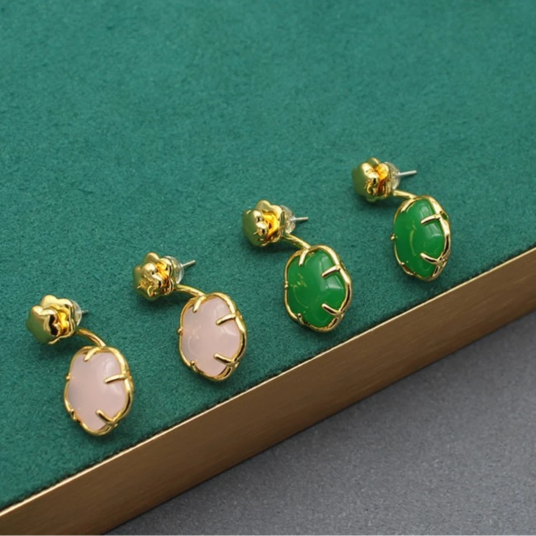 铜合金琉璃耳饰 清新四叶草花瓣琉璃耳环气质时尚百搭复古镶嵌