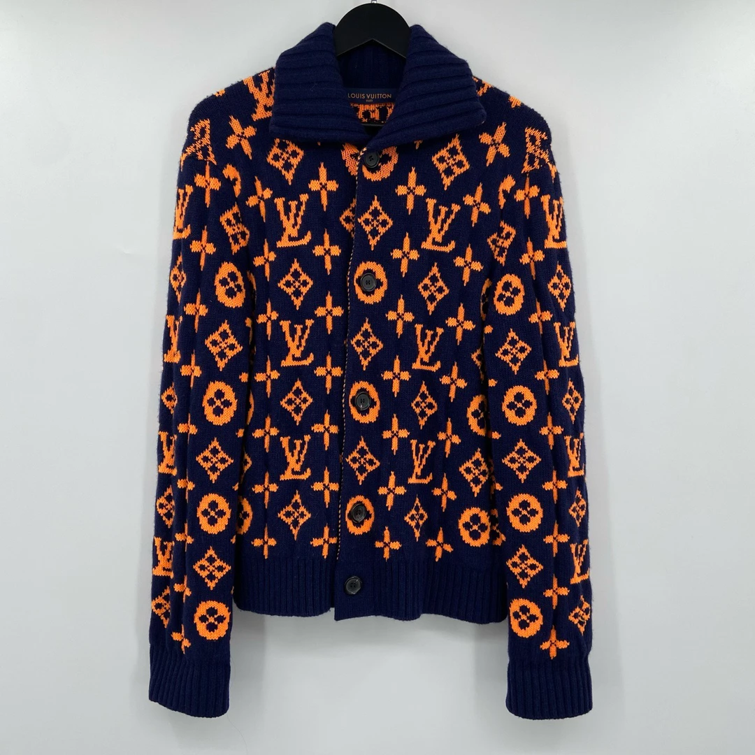 全新未使用 LouisVuitton/路易威登 蓝橙满印开衫 M 叶子-978
