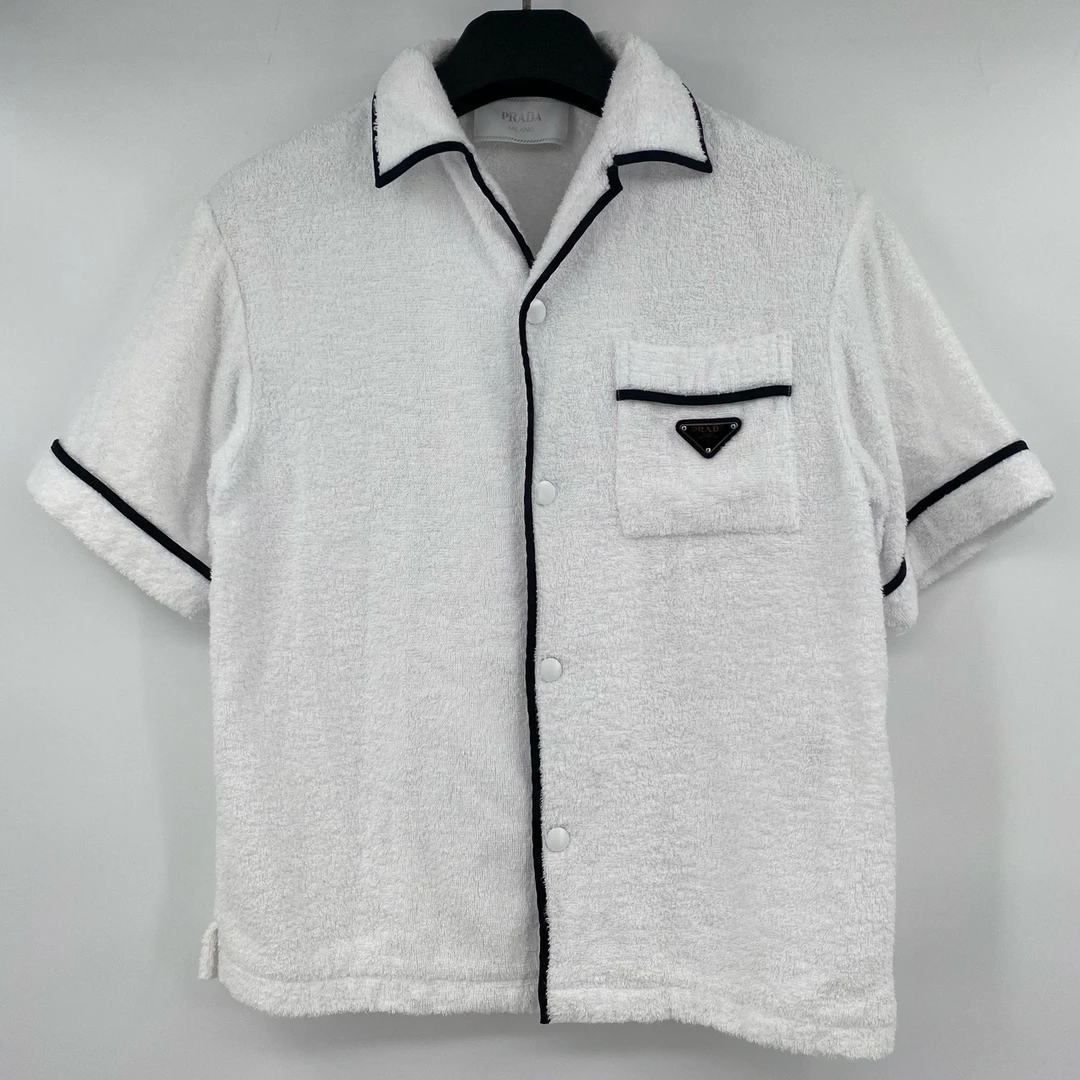 99新 Prada/普拉达  胸前三角标毛巾短袖衬衫