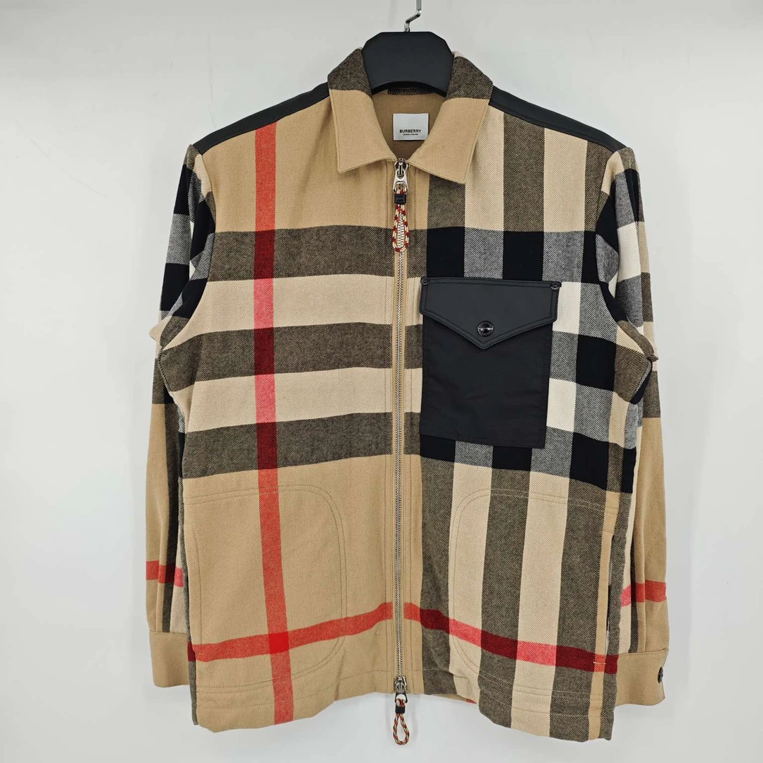 99新 BURBERRY/博柏利 拼皮口袋格纹夹克 XS 叶子-824