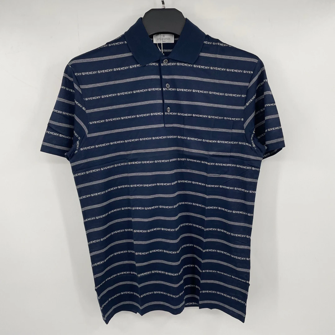 全新未使用 Givenchy/纪梵希 条纹弹幕字母logo短袖polo 麦兜
