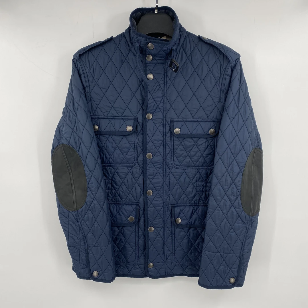 95新 BURBERRY/博柏利 深蓝色菱格纹拼皮夹克 BBC2312160003