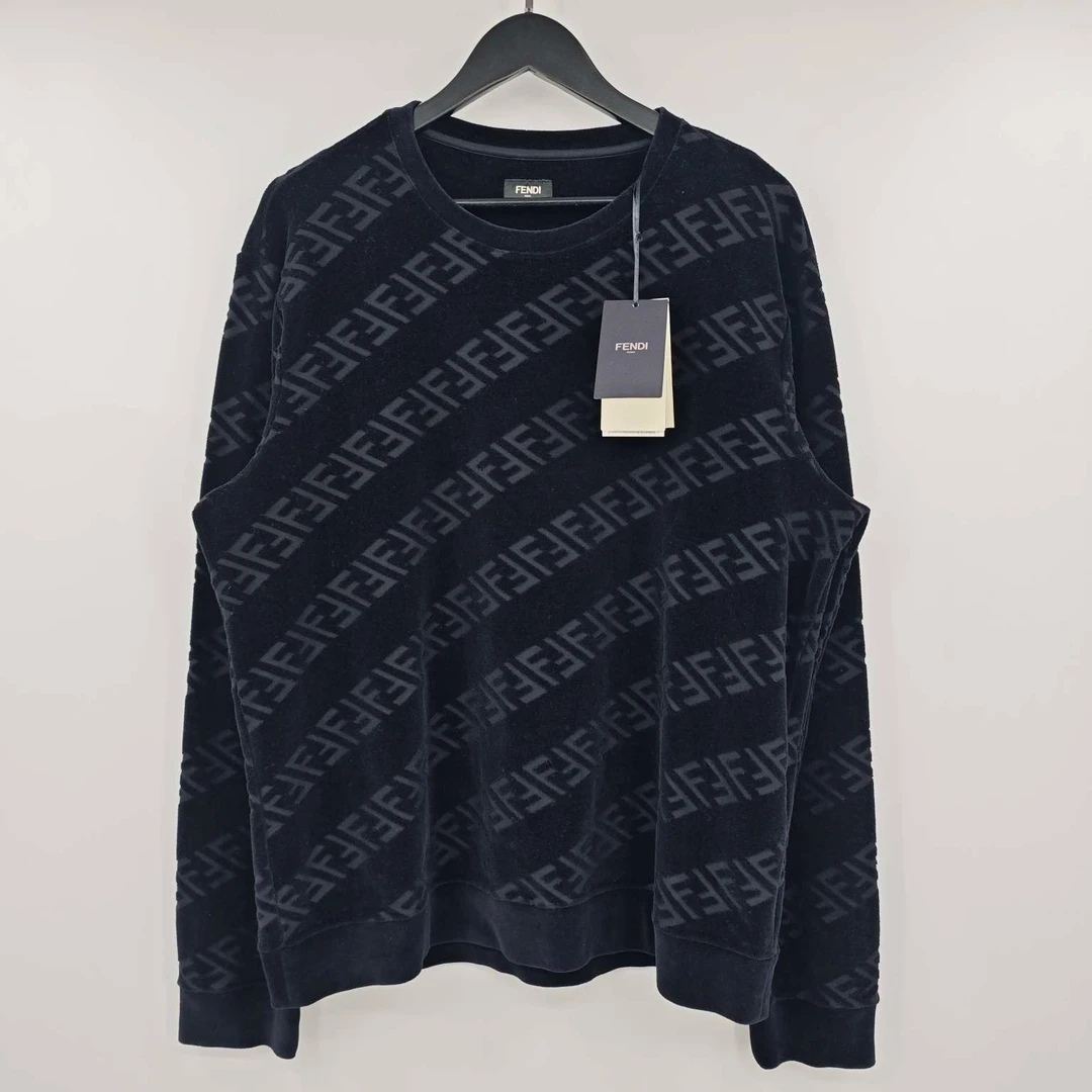 全新未使用 FENDI/芬迪 暗纹满印植绒卫衣 XL bk