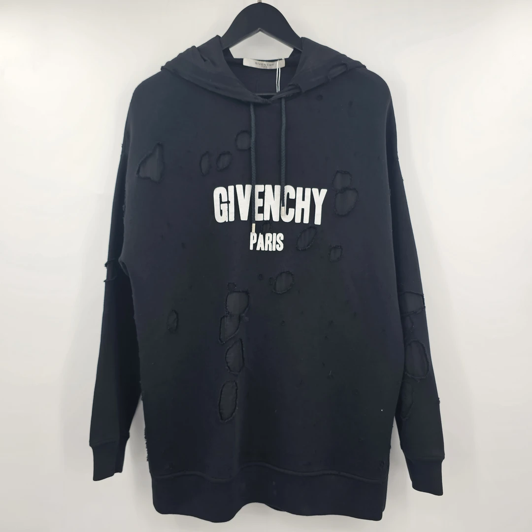 95新 Givenchy/纪梵希 黑色大破坏帽衫 XS码
