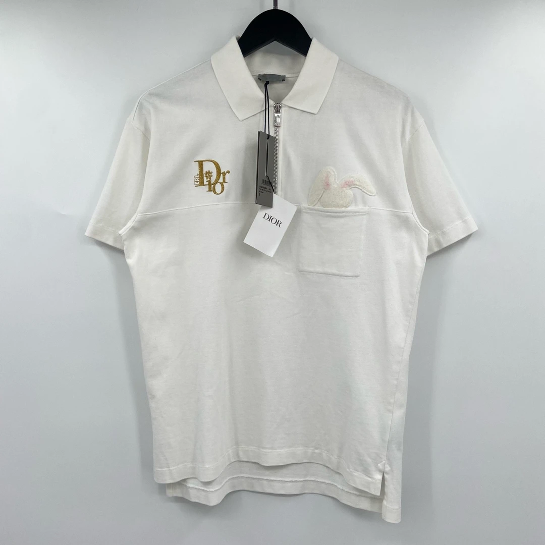 全新未使用 DIOR/迪奥 米白色兔年限定植绒polo衫  叶子-821
