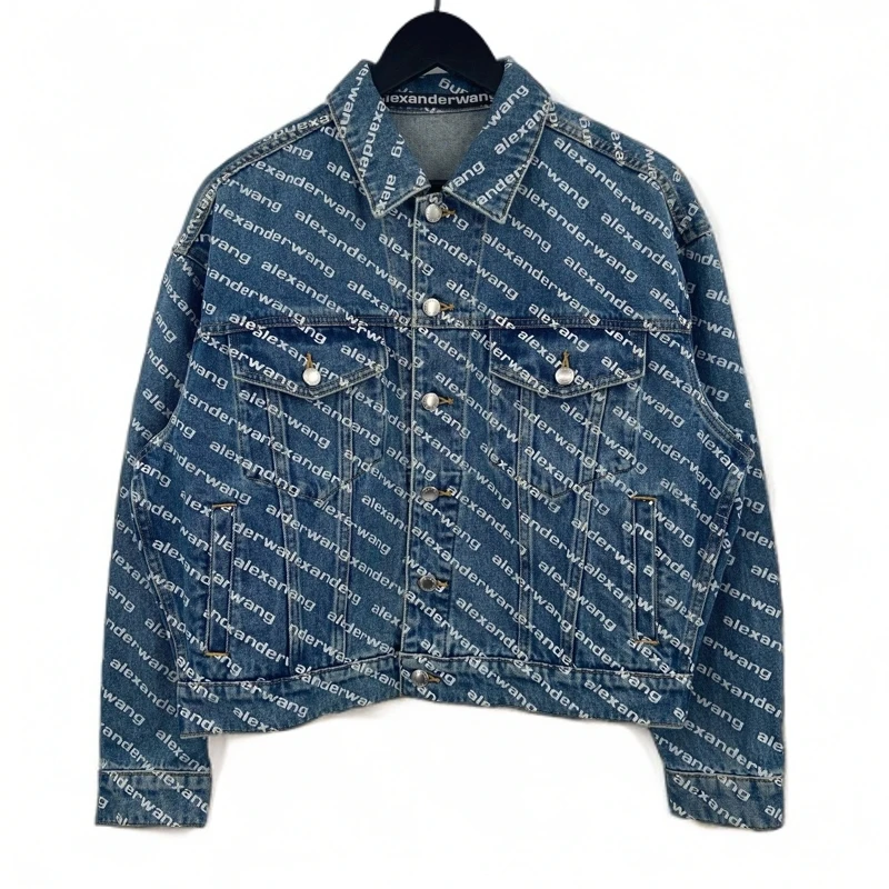 99新 Alexander McQueen/亚历山大·麦昆 满弹幕logo牛仔外套 发财