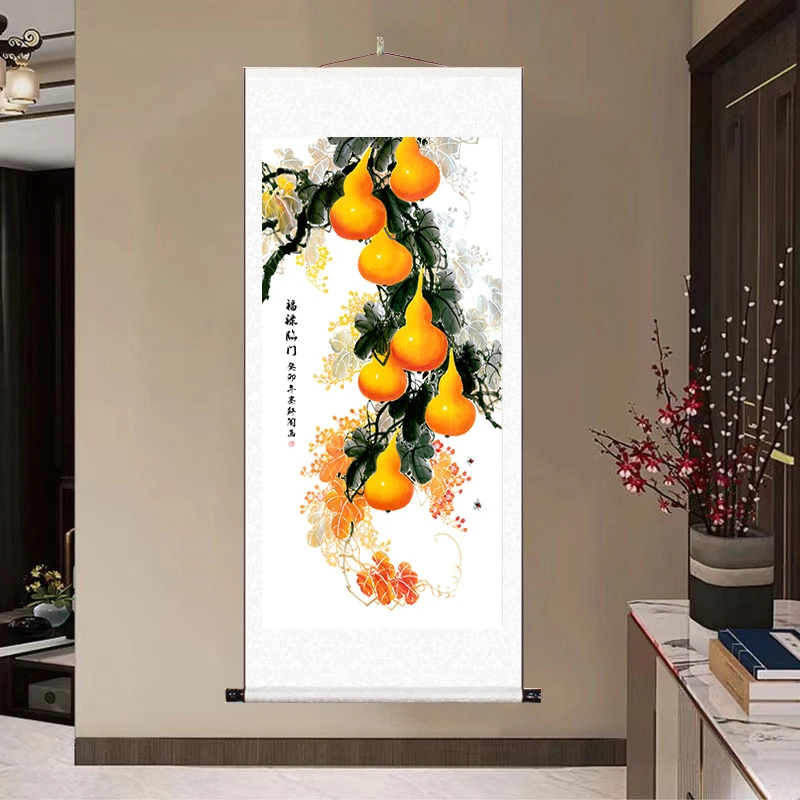 《福禄临门》大气背景墙竖幅挂画国风宽度靠山风景装饰画M5艺术装裱