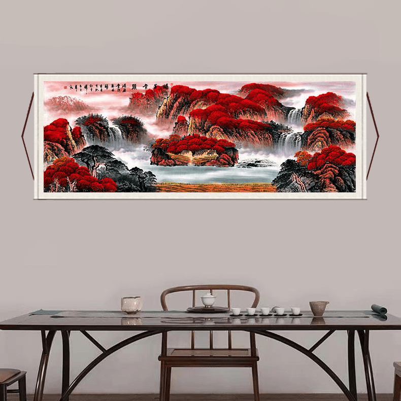 《包边》大气背景墙横幅挂画国风山水画靠山风景图装饰画P4工艺